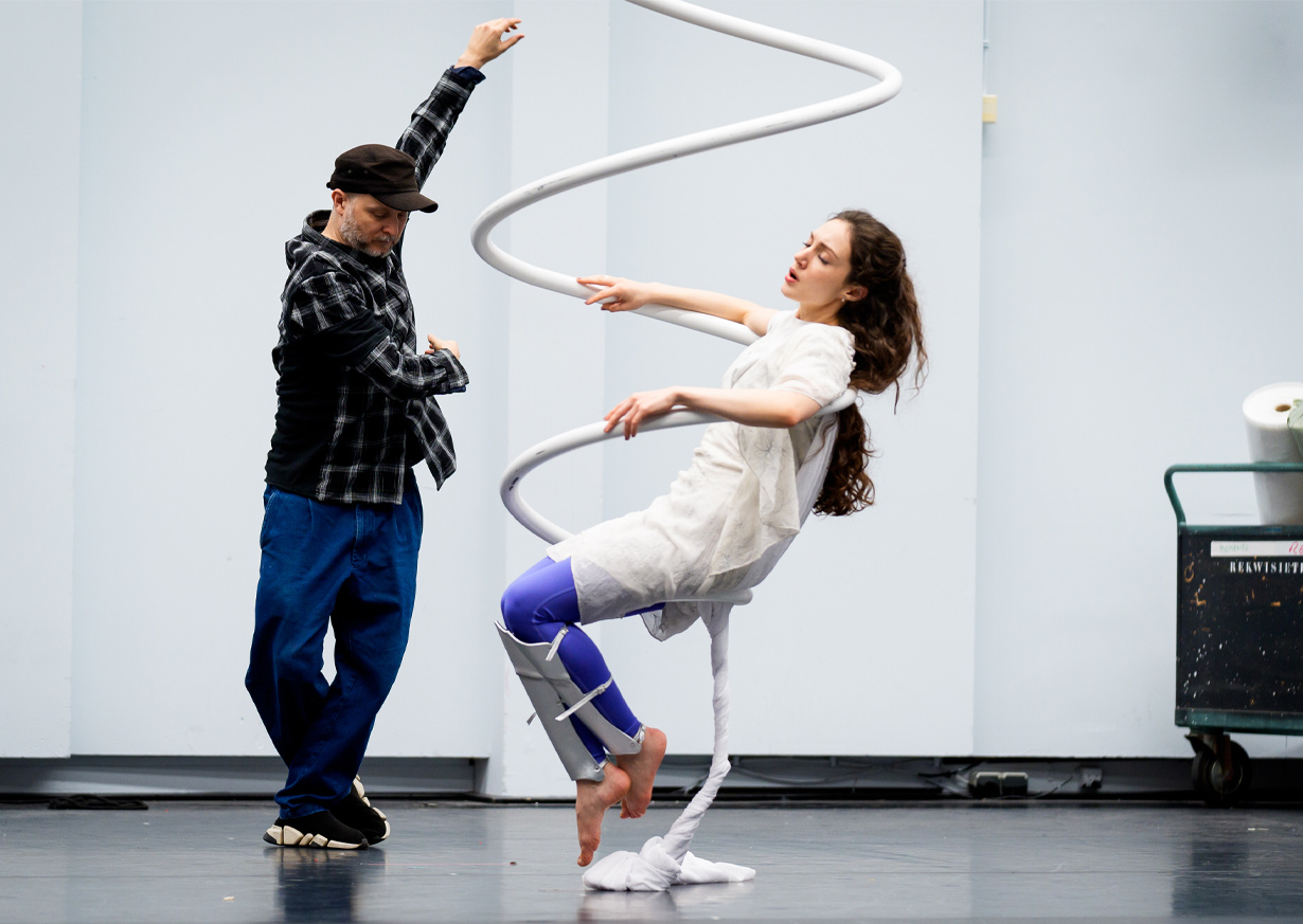 Sidi Larbi Cherkaoui and Anna El-Khashem (Ilia) in rehearsal