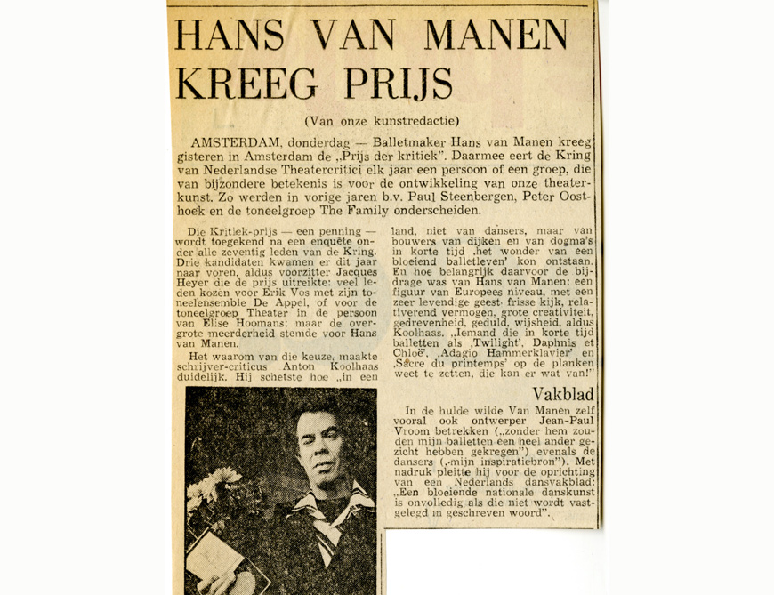 Prijs van de Kritiek, news article from Het Parool, 5 September 1974